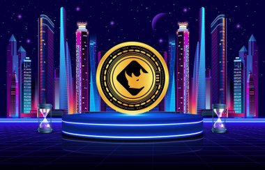 Dijital arkaplanda binaryx-bnx para logosu resimleri. 3d illüstrasyon.