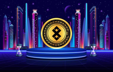 Dijital arkaplanda kripto para birimi logoları var. adex-adx madeni para. 3d illüstrasyon.