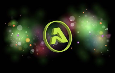 Dijital arkaplanda aethir-ath para kripto para birimi resmi. 3d illüstrasyon.