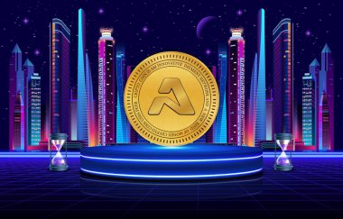 Dijital arkaplanda aethir-ath para kripto para birimi resmi. 3d illüstrasyon.