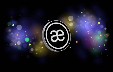 Dijital arkaplanda aevo kripto para birimi resmi. 3B çizimler.