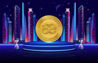 Dijital arkaplanda aevo kripto para birimi resmi. 3B çizimler.