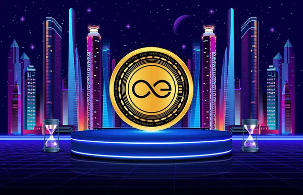 Dijital arkaplanda sonsuzluk ve kripto para birimi resimleri. 3d illüstrasyon.