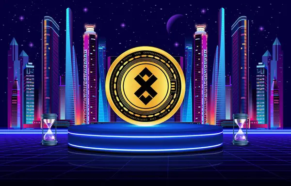 Dijital arkaplanda kripto para birimi logoları var. adex-adx madeni para. 3d illüstrasyon.
