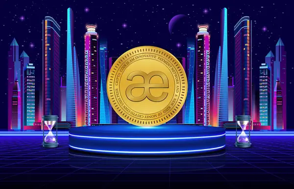 Dijital arkaplanda aevo kripto para birimi resmi. 3B çizimler.