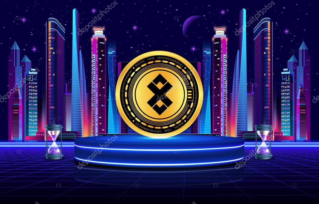 Images of cryptocurrency logos on digital background. adex-adx coin. 3d illustrations.