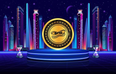 Dijital arka planda mim-bome kripto para birimi resimleri kitabı. 3d illüstrasyon.