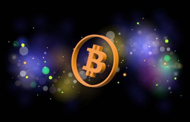 Dijital arkaplandaki bitcoin-btc logosunun görüntüleri. 3d illüstrasyon.