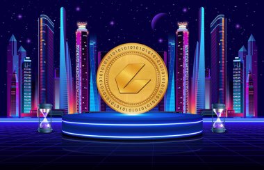 Dijital arkaplanda Cece kripto para birimi resimleri. 3d illüstrasyon.
