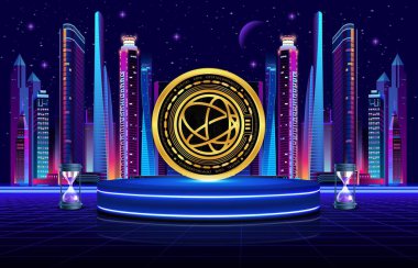 Dijital arkaplanda Celestia-tia şifreli para birimi logoları var. 3d illüstrasyon.
