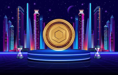 Dijital arkaplanda zincirli bağlantı sanal para birimi resmi. 3d illüstrasyon.