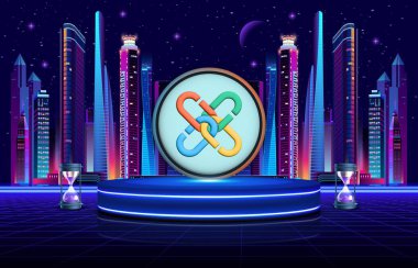 Dijital arkaplanda zincir-pcx kripto para birimi resimleri. 3d illüstrasyon.