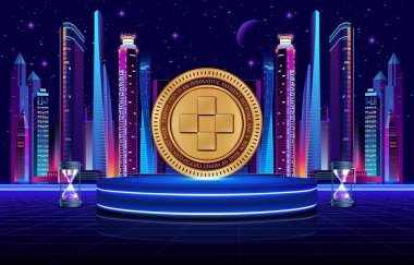 Dijital arkaplandaki yonca finans logosu görüntüleri. 3d illüstrasyon.