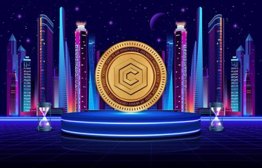 Dijital arkaplanda cronos-cro kripto para birimi logoları. 3d illüstrasyon.