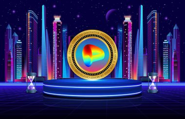 Dijital arkaplanda dao-crv şifreli para birimi logolarının görüntüleri. 3d illüstrasyon.