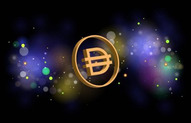 Dijital arkaplanda dai kripto para birimi resimleri. 3d illüstrasyon.