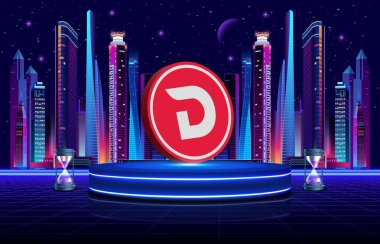 Dijital arkaplanda sanal para birimi görüntüleri var. 3d illüstrasyon.