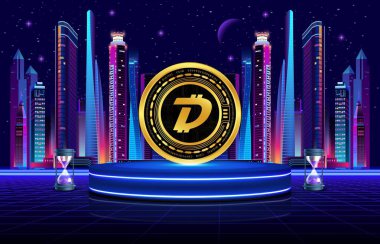 Digibyte-dgb dijital arkaplanda sanal para birimi resmi. 3d illüstrasyon.