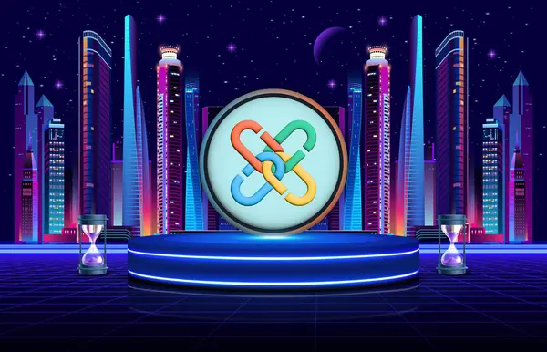 Dijital arkaplanda zincir-pcx kripto para birimi resimleri. 3d illüstrasyon.