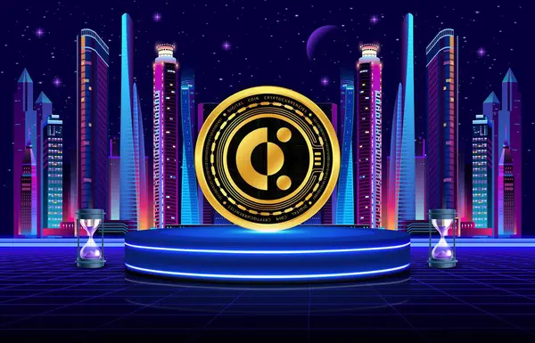 Dijital arkaplanda kovalent-cqt sanal para birimi resimleri. 3d illüstrasyon