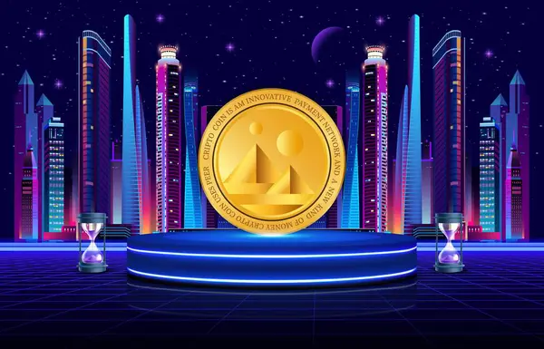 Dijital arkaplanda Decetraland-mana sanal para birimi resmi. 3B çizimler.