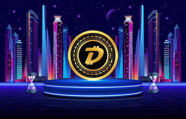 Digibyte-dgb dijital arkaplanda sanal para birimi resmi. 3d illüstrasyon.