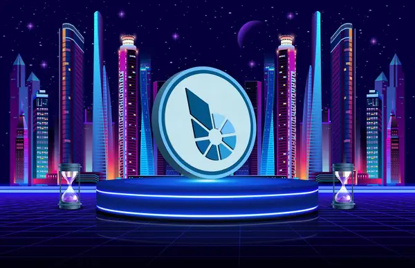 bitshare-bts dijital arkaplanda sanal para birimi resimleri. 3d illüstrasyon.