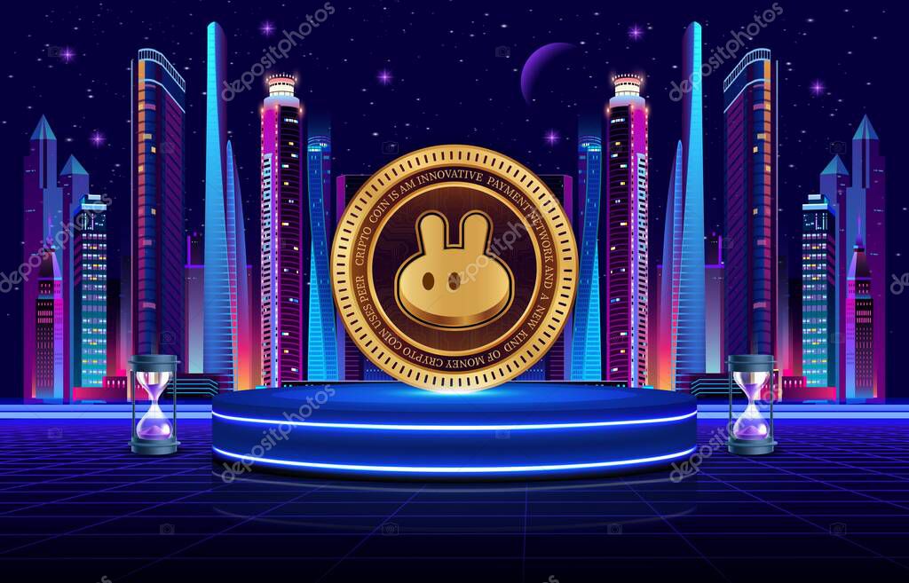 Images of the pancakeswap-cake virtual currency. 3d illustrations