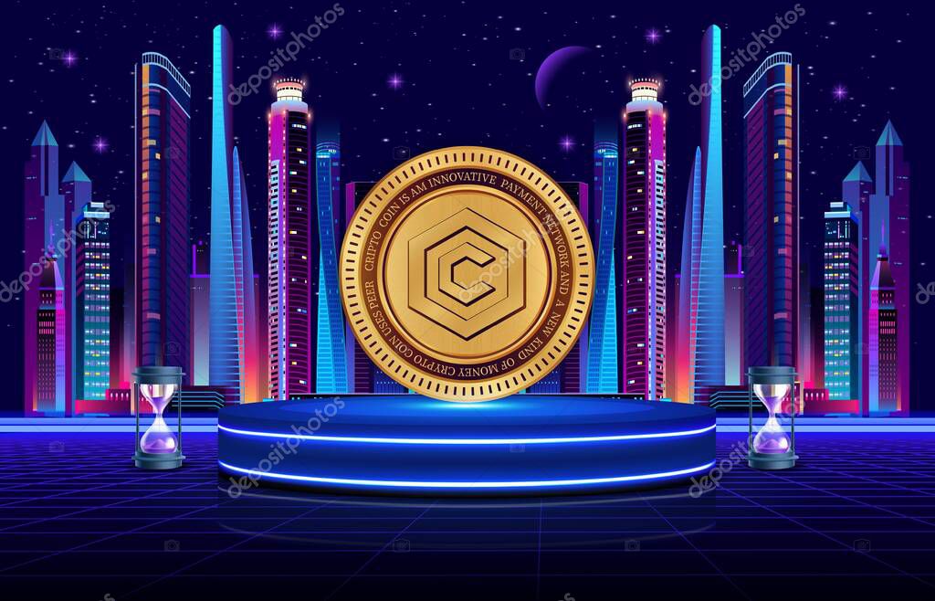 Cronos-cro cryptocurrency logos on digital background. 3d illustrations.