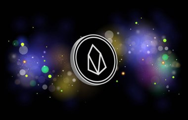 Dijital arkaplanda Eos sanal para birimi görüntüsü. 3B çizimler.