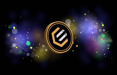 Dijital arka planda destansı nakit-destansı şifreli para birimi görüntüsü. 3d illüstrasyon.