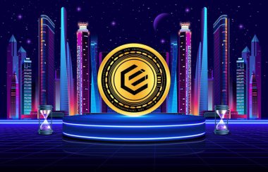 Dijital arka planda destansı nakit-destansı şifreli para birimi görüntüsü. 3d illüstrasyon.