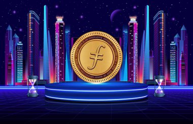 Dijital arkaplanda filecoin-fil sanal para biriminin görüntüsü. 3d illüstrasyon.