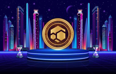 Sanal para birimi görüntüsünü dijital arkaplanda akıt. 3d illüstrasyon.