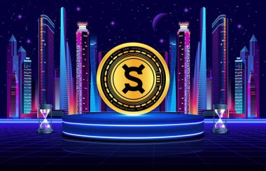 frax share-fxs dijital arkaplanda sanal para birimi resmi. 3d illüstrasyon.