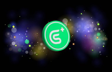 Dijital arka planda GoPlus Güvenlik GPS sanal para birimi görüntüsü. 3B çizimler.