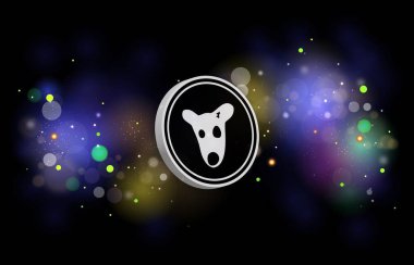 Köpekler dijital arka planda şifreli para birimi logoları. 3d illüstrasyon.