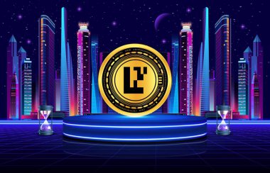 Dijital arkaplanda sekiz katlı şifreli para birimi görüntüleri. 3d illüstrasyon.