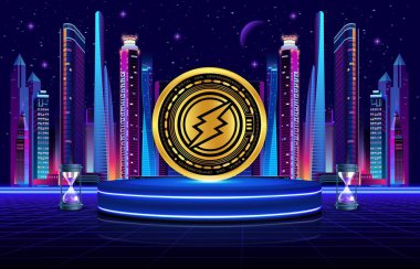 Dijital arka planda elektronik-etn sanal para birimi görüntüsü. 3B çizimler.