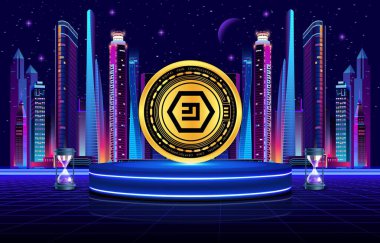 Dijital arka planda Emercoin-Emc sanal para birimi görüntüsü. 3B çizimler.