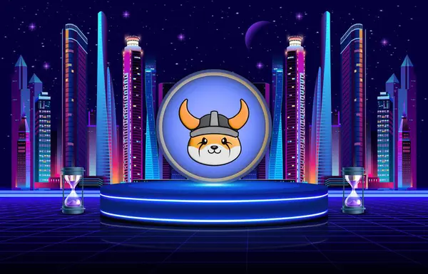 Dijital arka planda floki para sanal para birimi görüntüsü. 3d illüstrasyon.