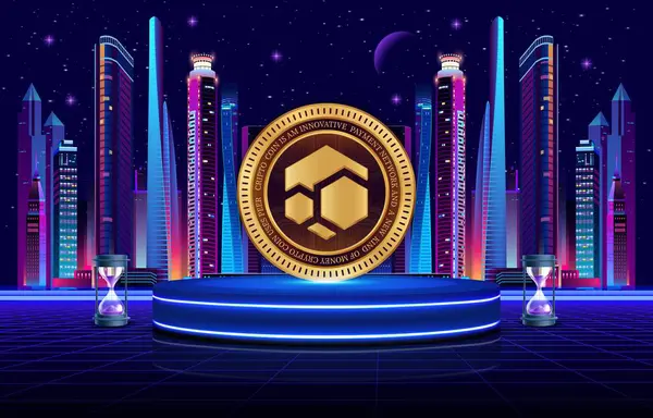 Sanal para birimi görüntüsünü dijital arkaplanda akıt. 3d illüstrasyon.