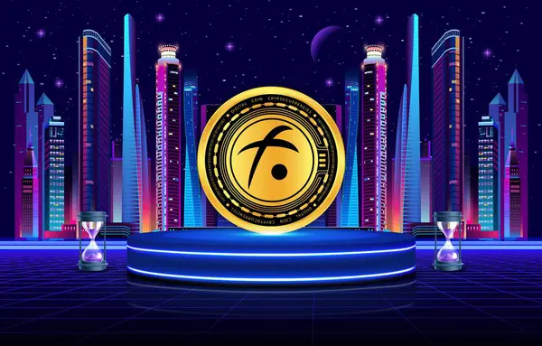 Dijital arkaplanda füzyon-fsn sanal para birimi görüntüsü. 3B çizimler.