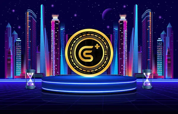 Dijital arka planda GoPlus Güvenlik GPS sanal para birimi görüntüsü. 3B çizimler.