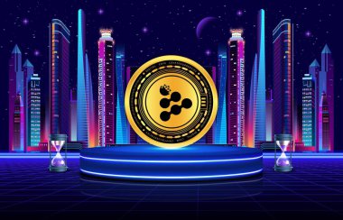 Dijital arkaplanda iexec-rlc şifreli para birimi resimleri. 3d illüstrasyon.
