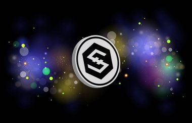 Dijital arkaplanda iostoken-iost şifreli para birimi resimleri. 3d illüstrasyon.