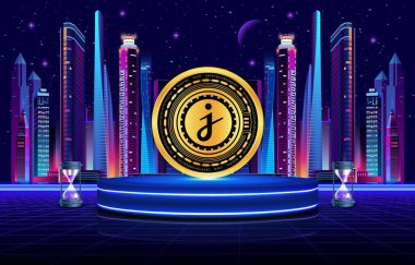 jascoin-jasmy şifreleme resimleri dijital arkaplanda. 3d illüstrasyon.