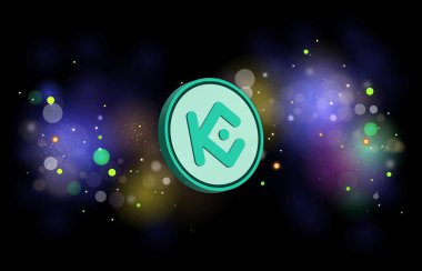 dijital arkaplanda kucoin-kcs şifreli para birimi resimleri. 3d illüstrasyon.