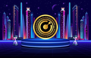 Dijital arkaplanda komodo-kmd şifreli para birimi resimleri. 3d illüstrasyon.