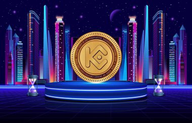 dijital arkaplanda kucoin-kcs şifreli para birimi resimleri. 3d illüstrasyon.